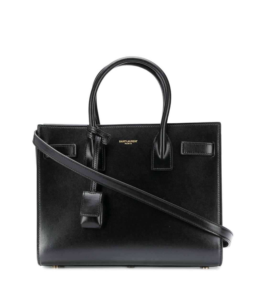 SAINT LAURENT Черная кожаная сумка тоут, фото 1