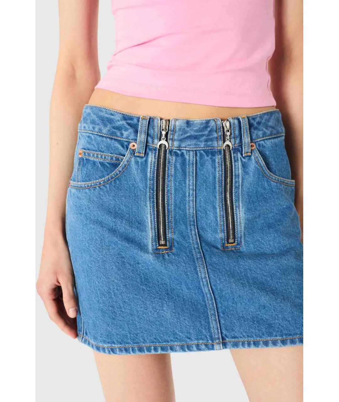 MARINE SERRE Голубая хлопковая юбка мини, фото 3