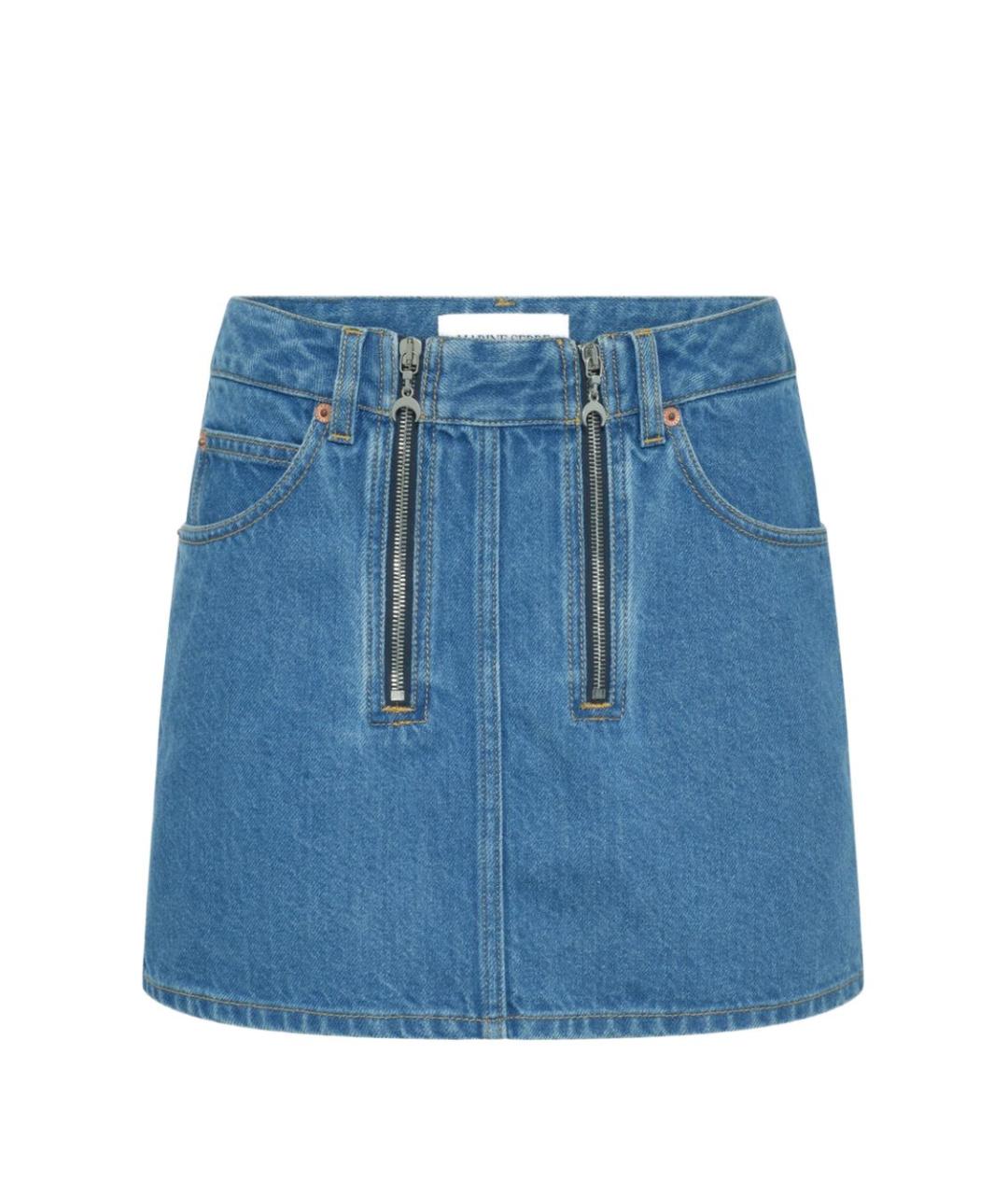 MARINE SERRE Голубая хлопковая юбка мини, фото 2