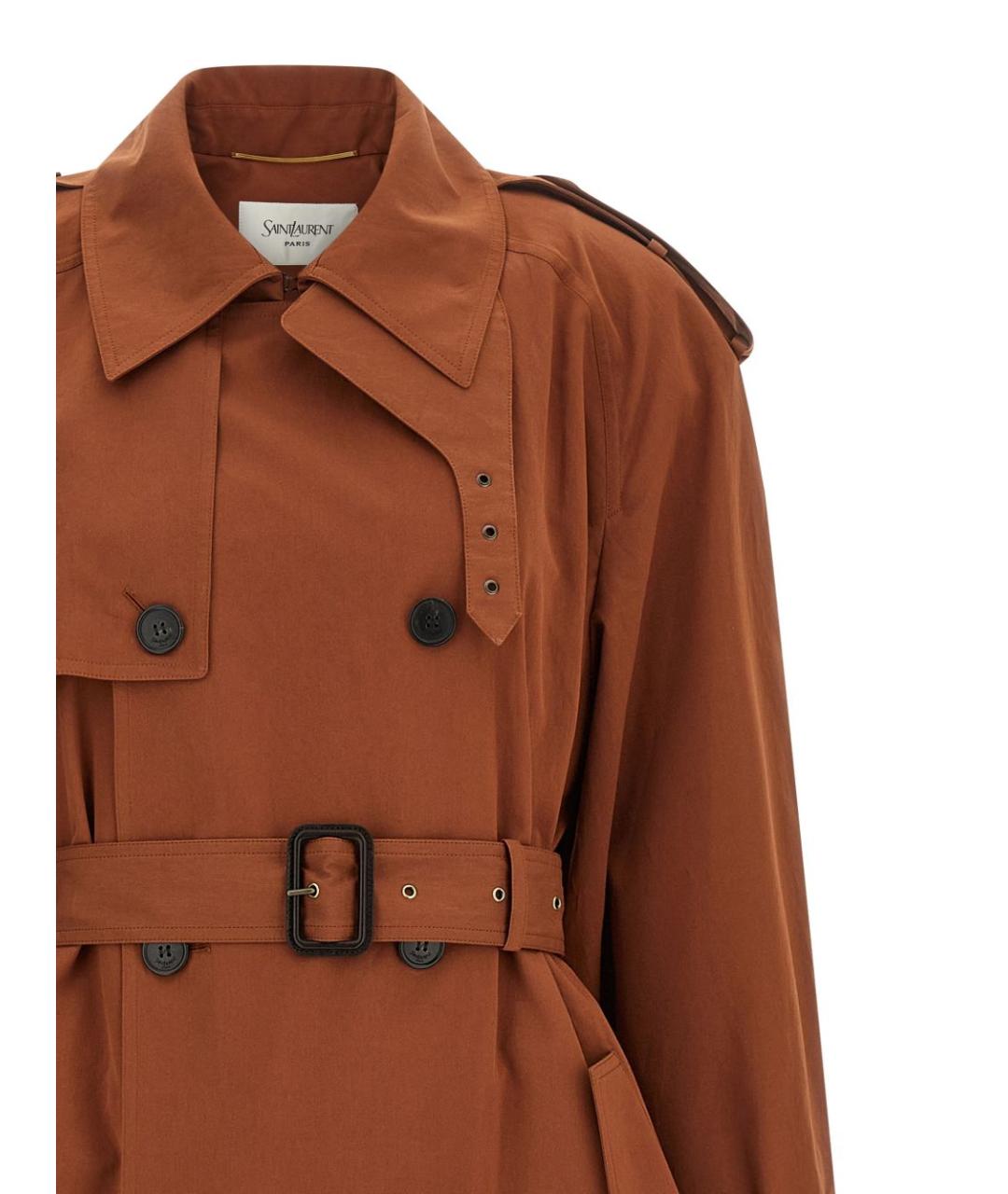 SAINT LAURENT Коричневый хлопковый тренч/плащ, фото 3