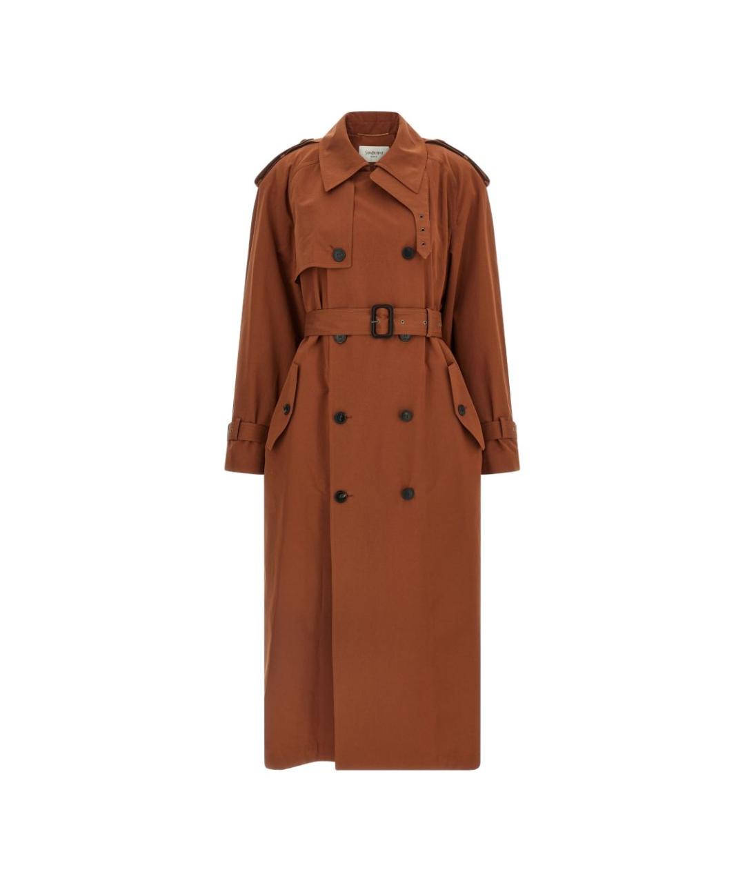 SAINT LAURENT Коричневый хлопковый тренч/плащ, фото 1