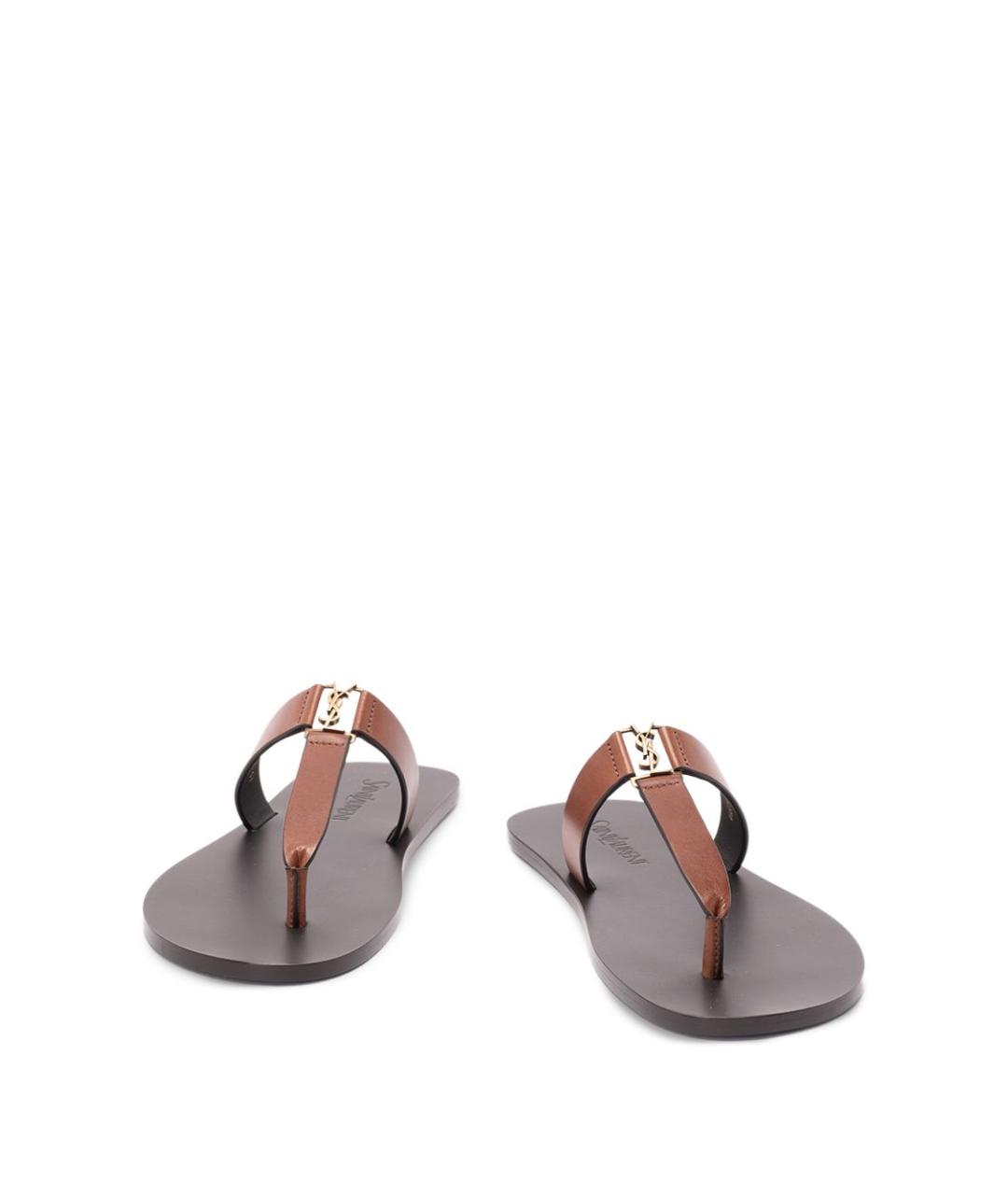 SAINT LAURENT Коричневые кожаные сандалии, фото 3