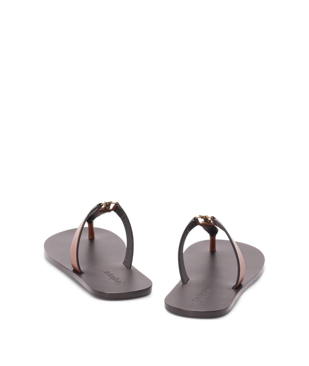 SAINT LAURENT Коричневые кожаные сандалии, фото 5