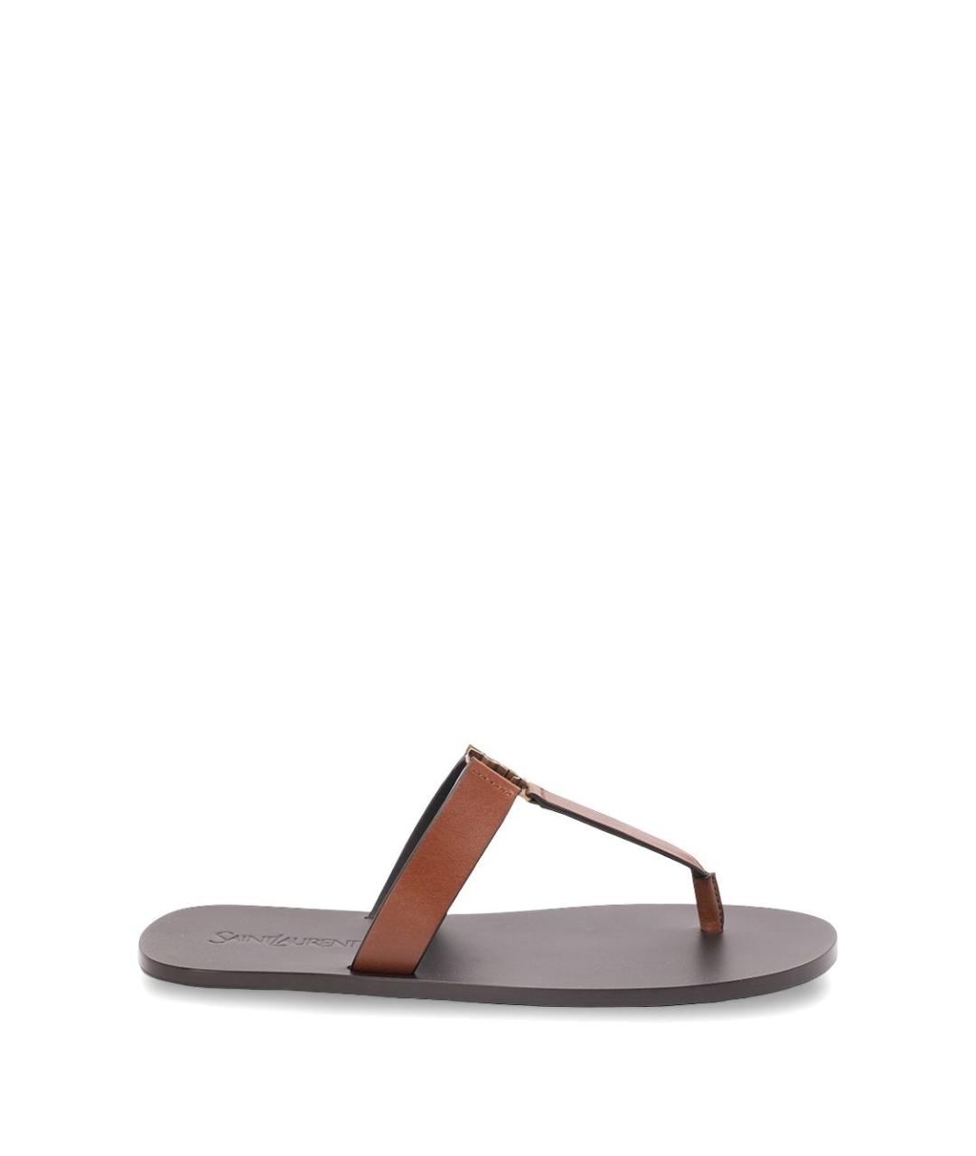 SAINT LAURENT Коричневые кожаные сандалии, фото 1
