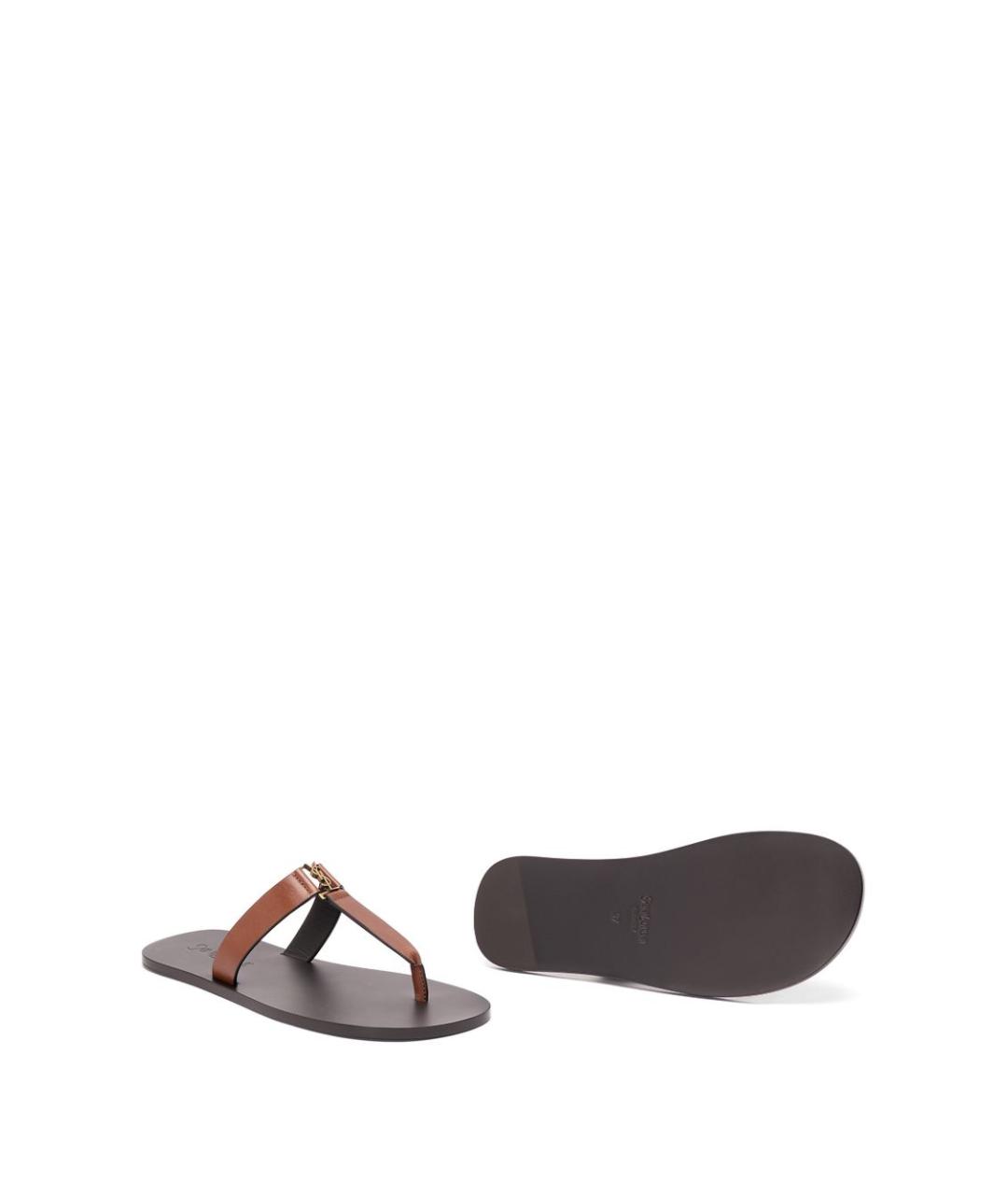SAINT LAURENT Коричневые кожаные сандалии, фото 2