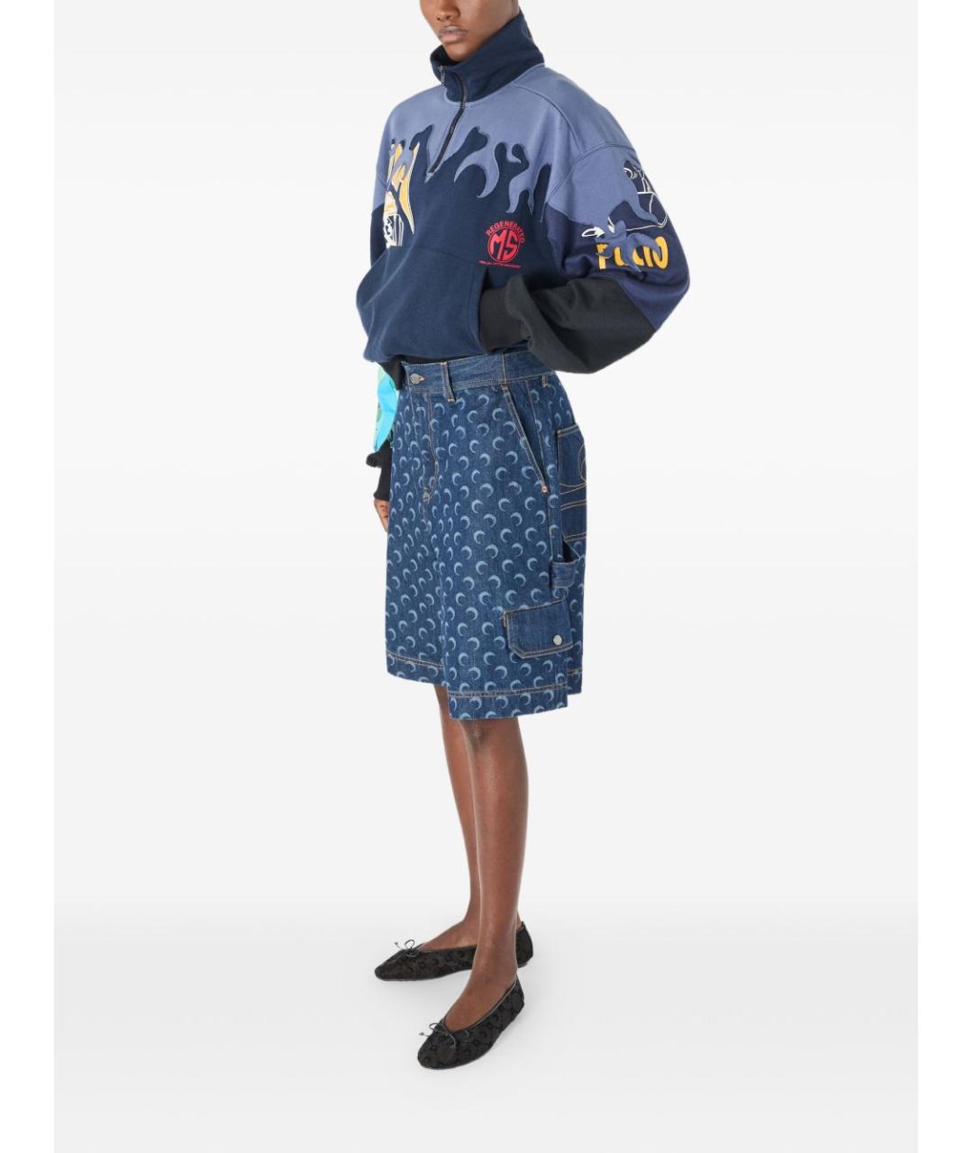 MARINE SERRE Синие хлопковые шорты, фото 4