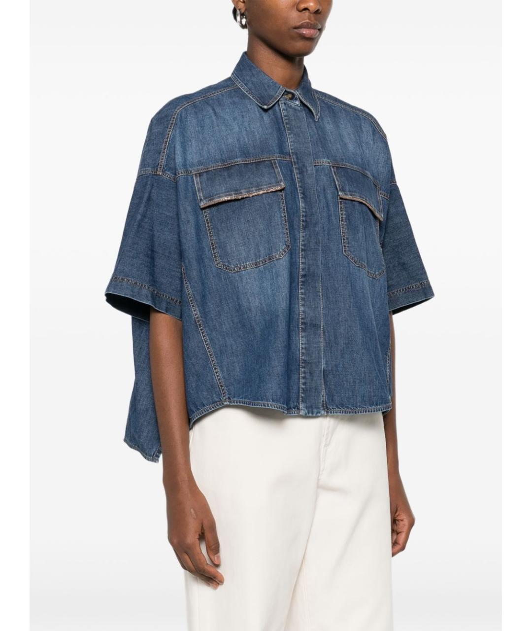 BRUNELLO CUCINELLI Синяя хлопковая рубашка, фото 4