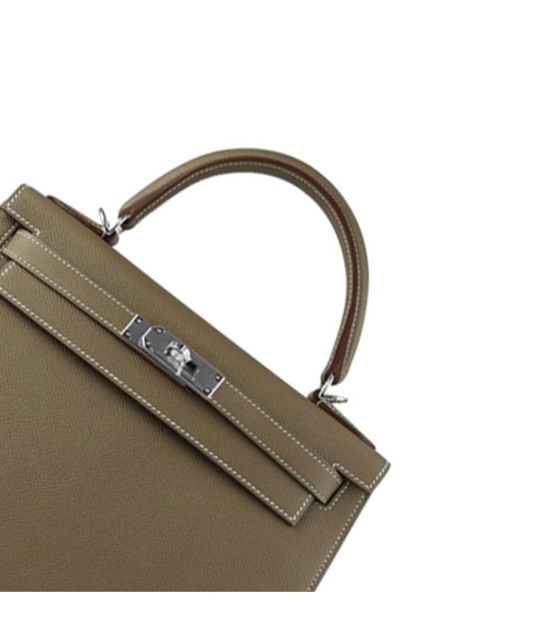 HERMES Серая кожаная сумка с короткими ручками, фото 4