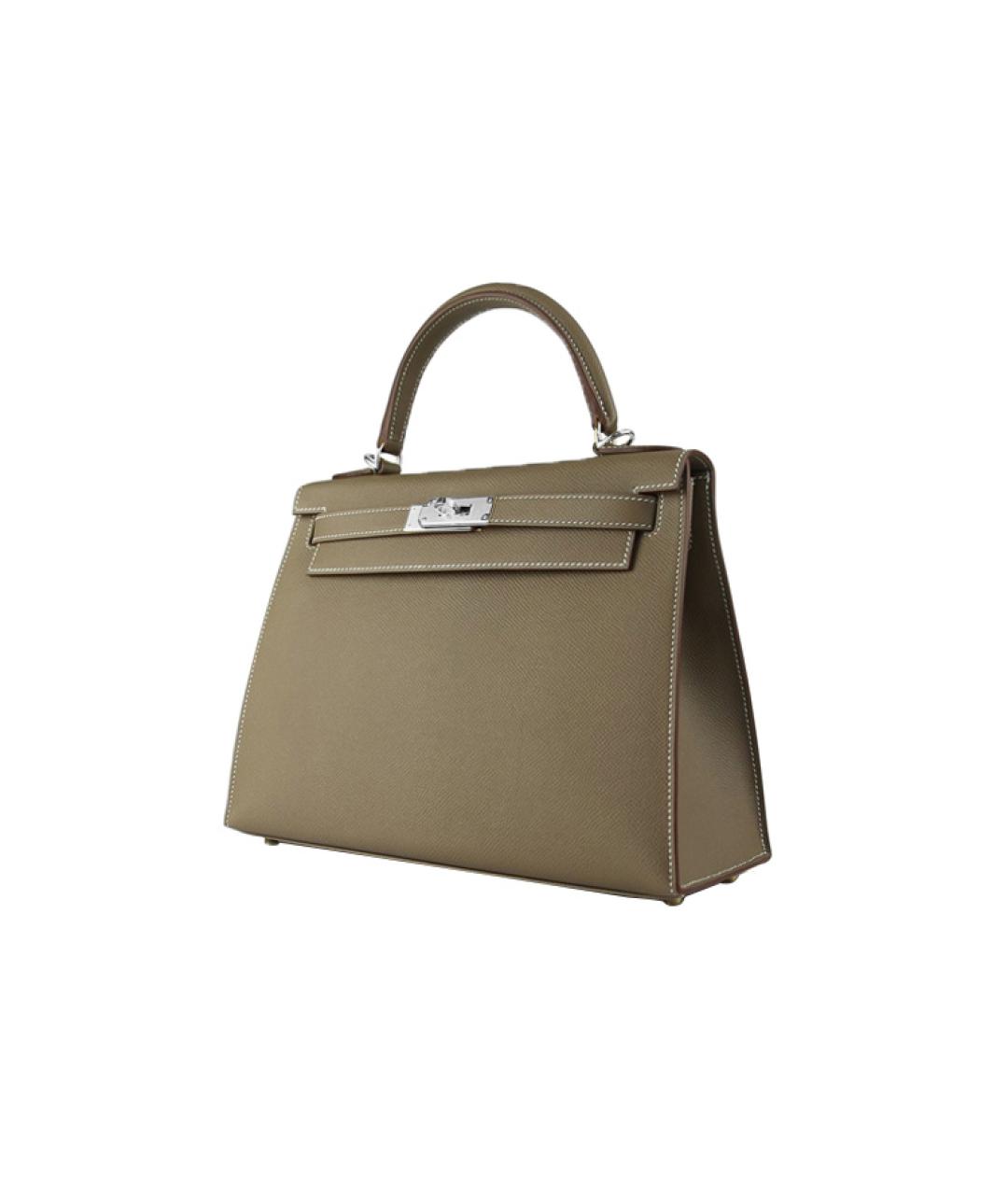 HERMES Серая кожаная сумка с короткими ручками, фото 2