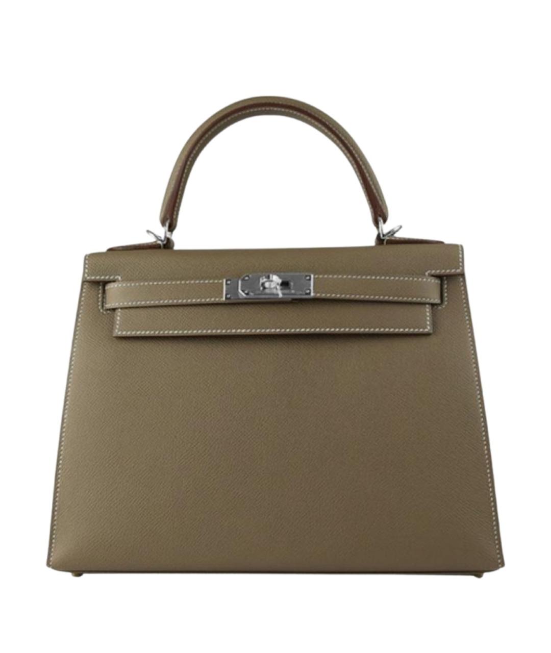 HERMES Серая кожаная сумка с короткими ручками, фото 1