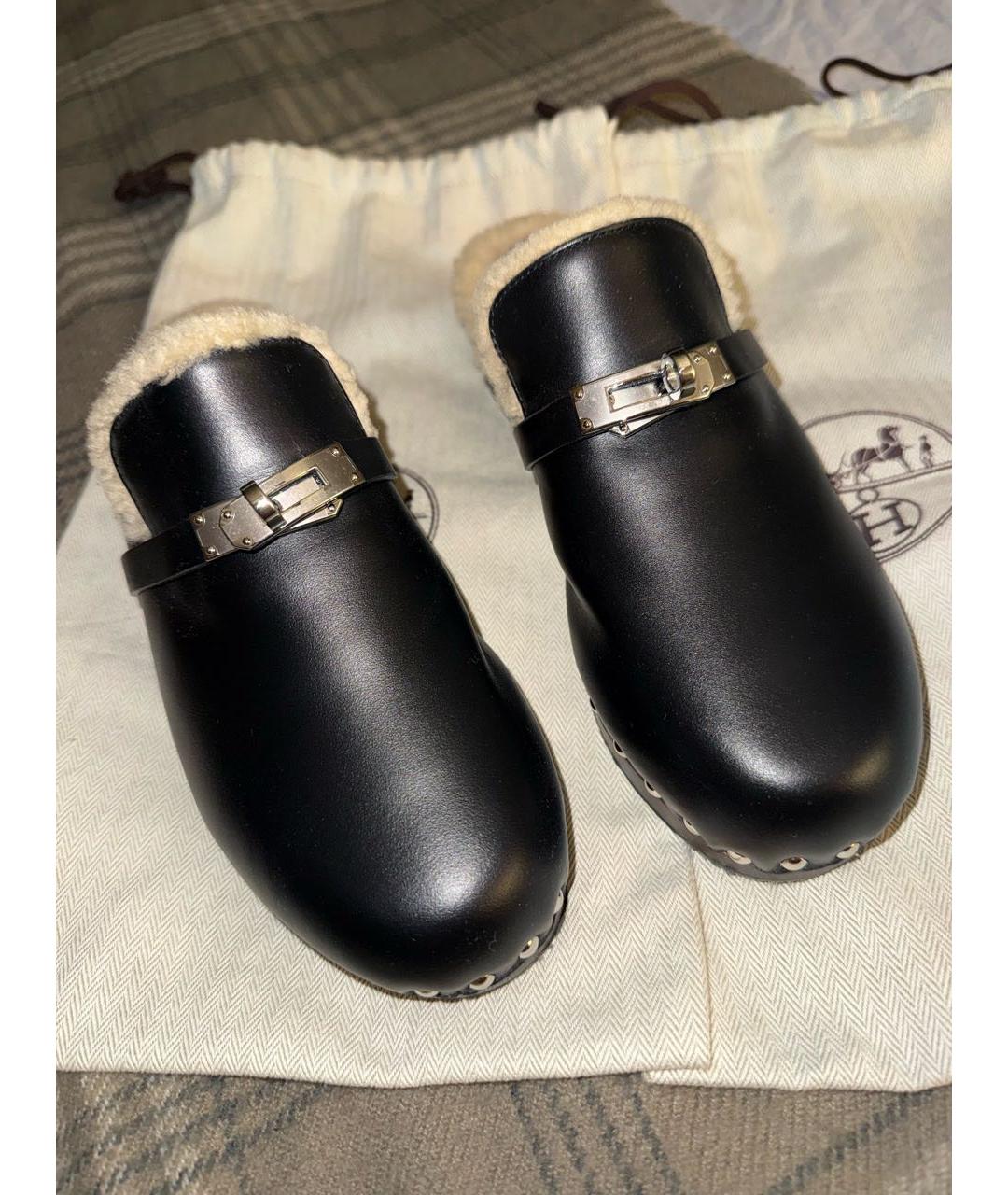 HERMES Черные кожаные мюли, фото 2