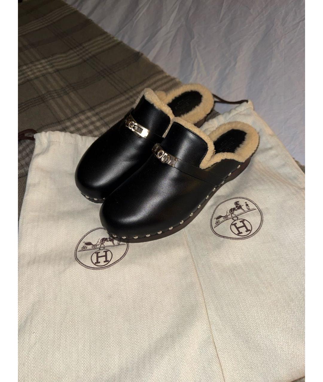 HERMES Черные кожаные мюли, фото 4