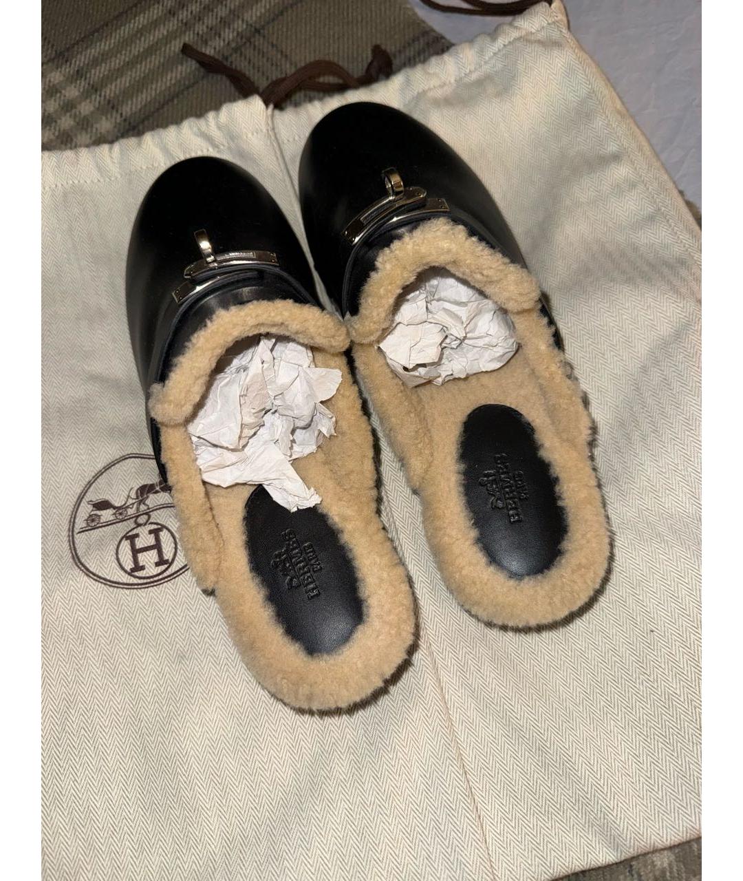 HERMES Черные кожаные мюли, фото 3