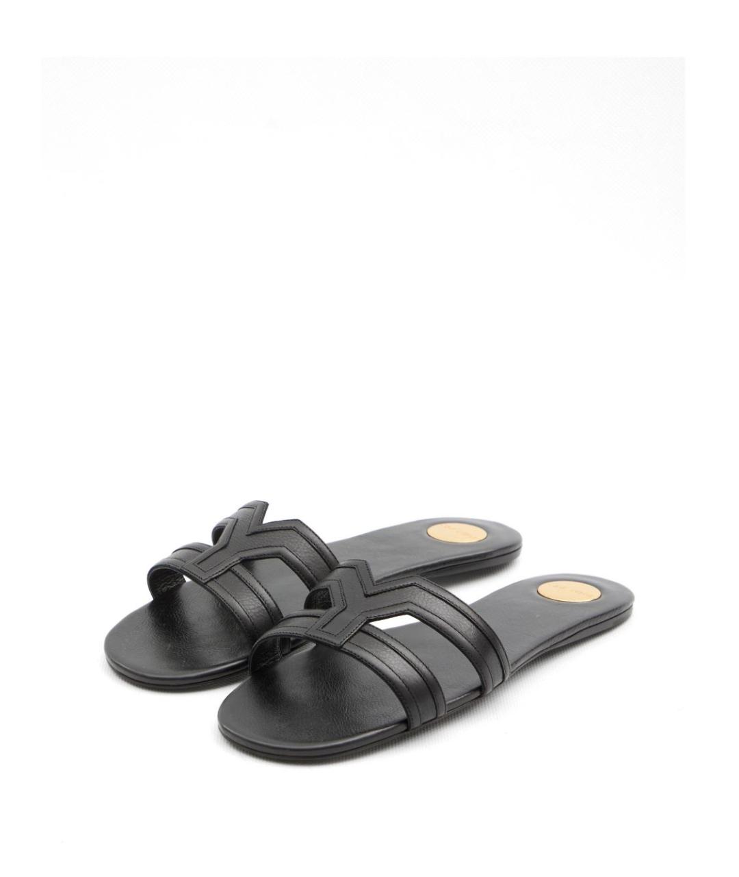 SAINT LAURENT Черные кожаные шлепанцы, фото 2