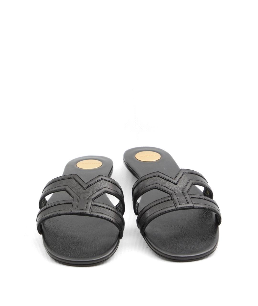 SAINT LAURENT Черные кожаные шлепанцы, фото 5