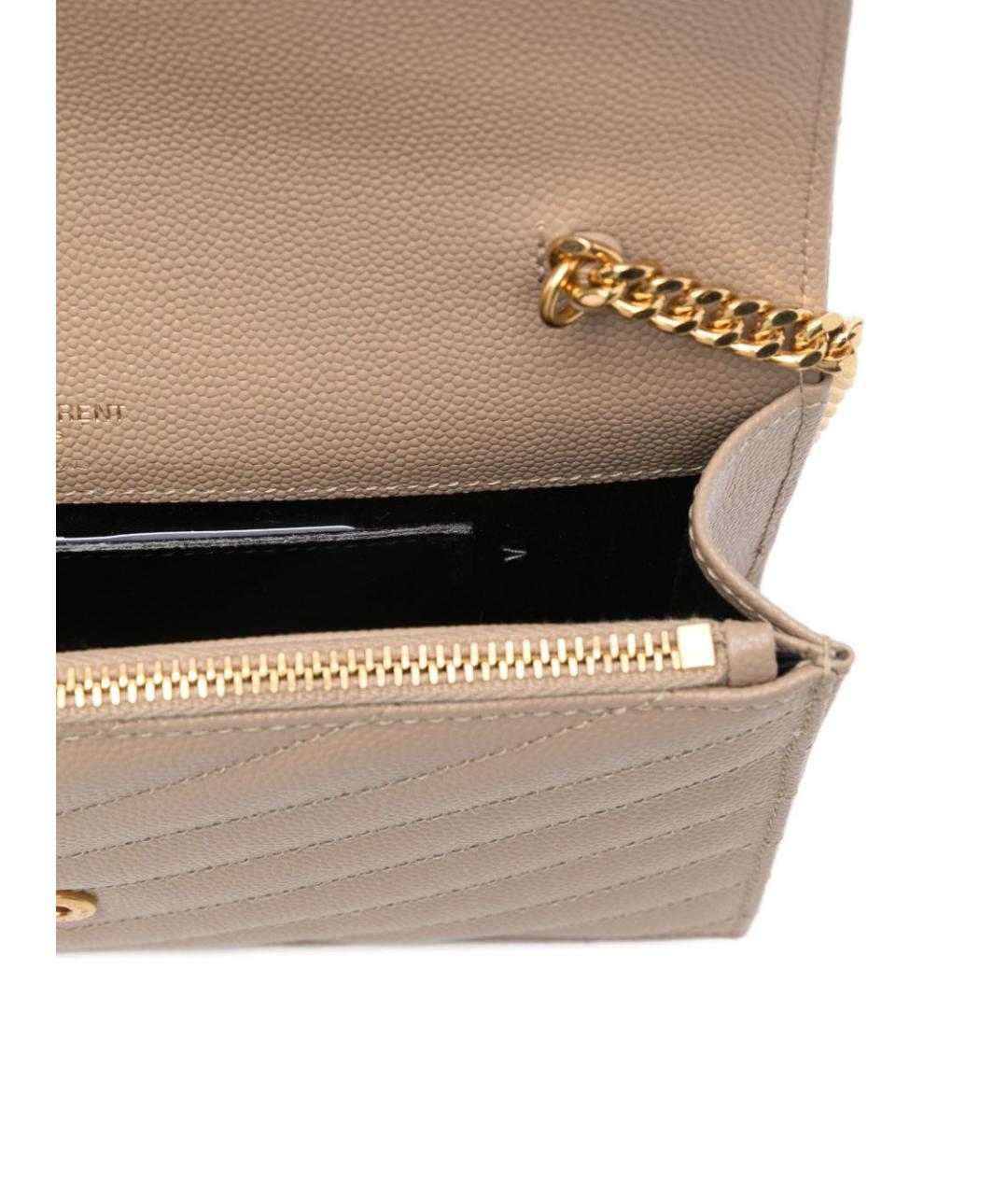 SAINT LAURENT Бежевая кожаная сумка через плечо, фото 4