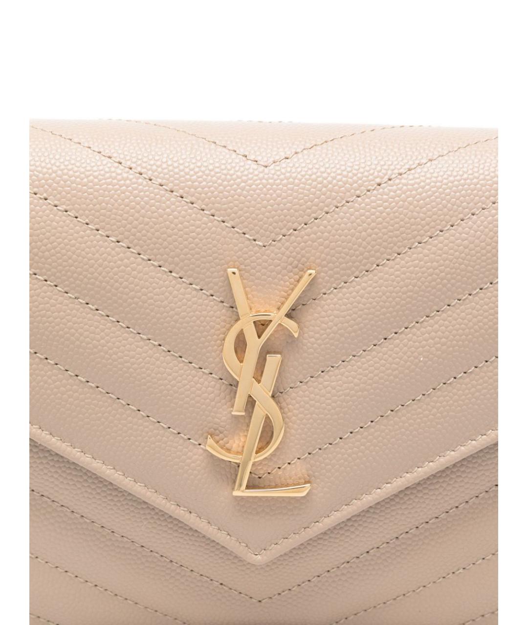 SAINT LAURENT Бежевая кожаная сумка через плечо, фото 2