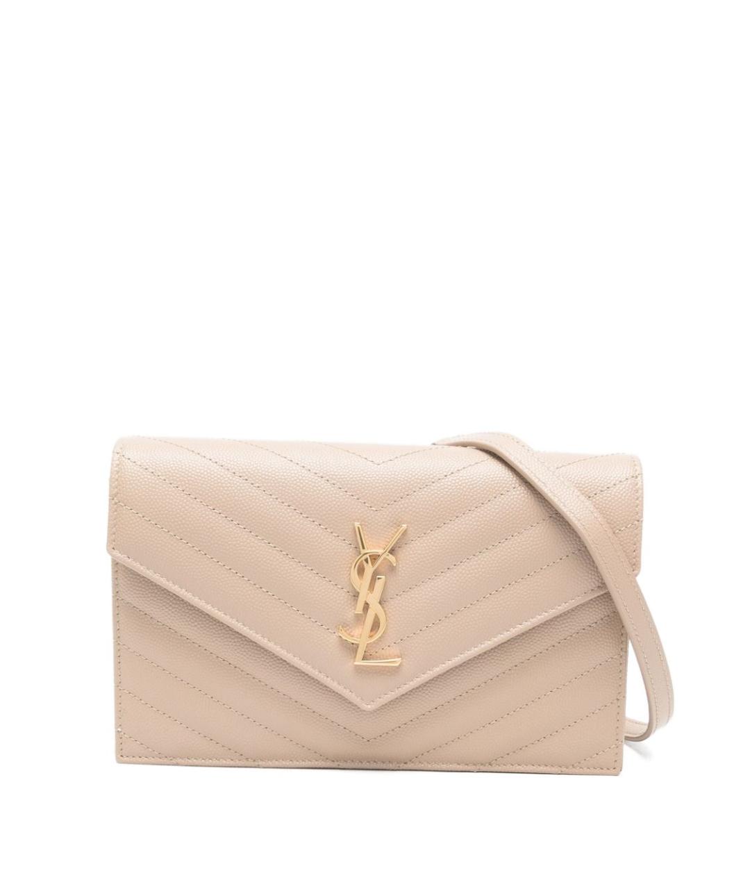 SAINT LAURENT Бежевая кожаная сумка через плечо, фото 1