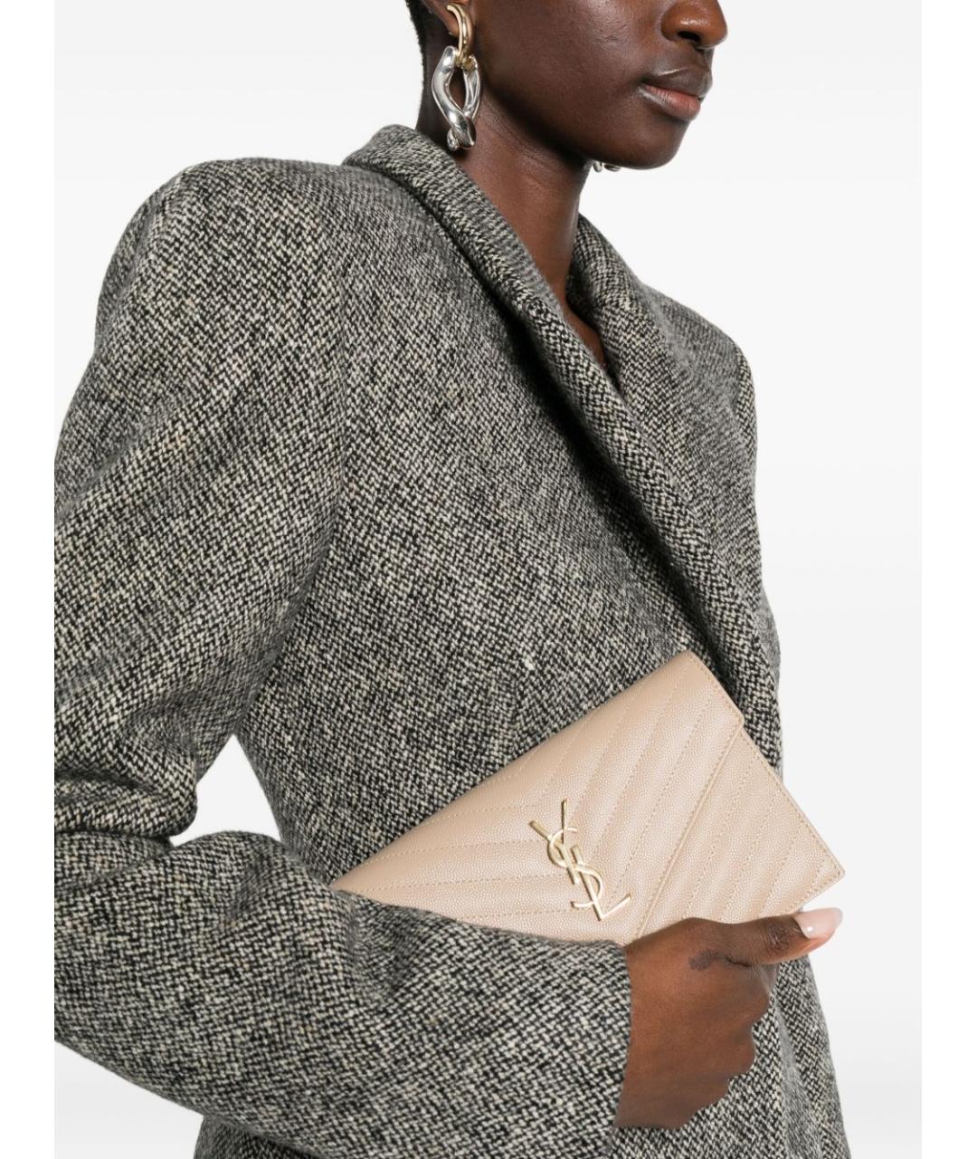 SAINT LAURENT Бежевая кожаная сумка через плечо, фото 3