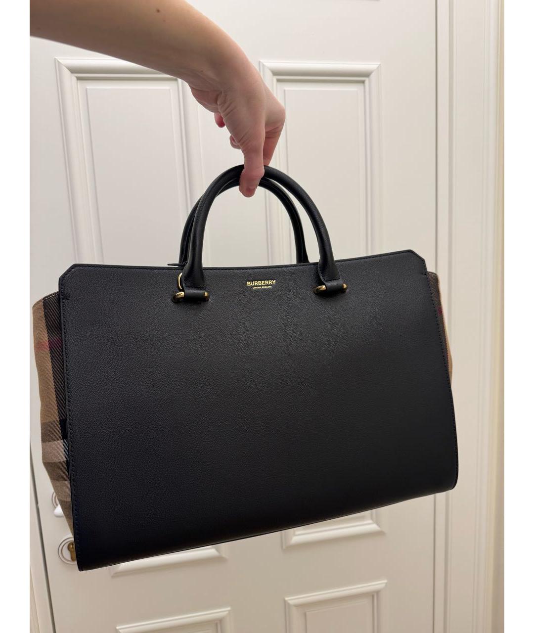 BURBERRY Черная кожаная сумка с короткими ручками, фото 2