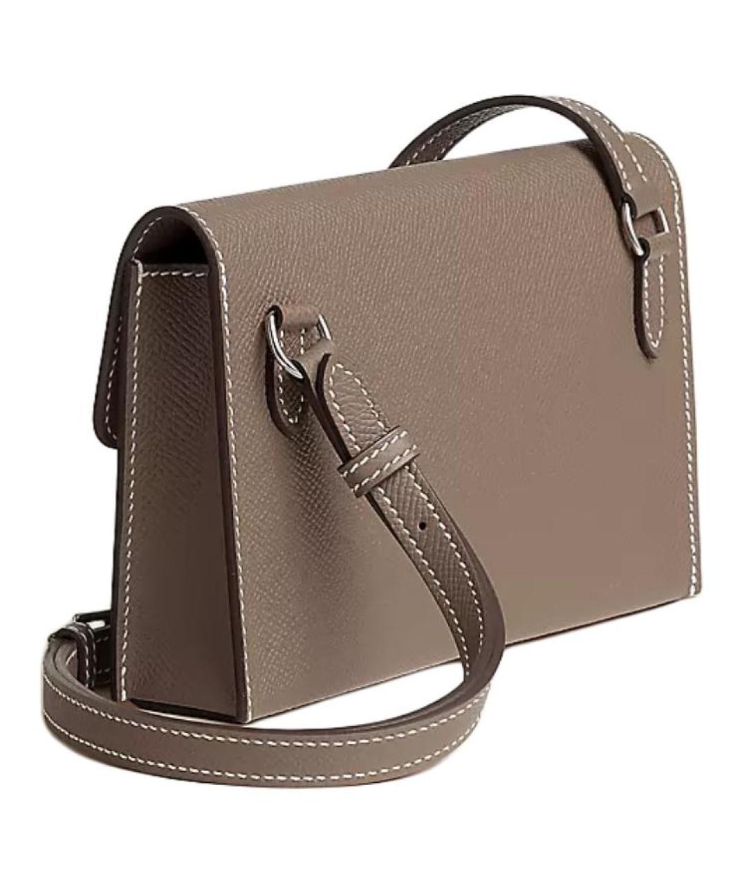 HERMES Серая кожаная сумка на плечо, фото 3