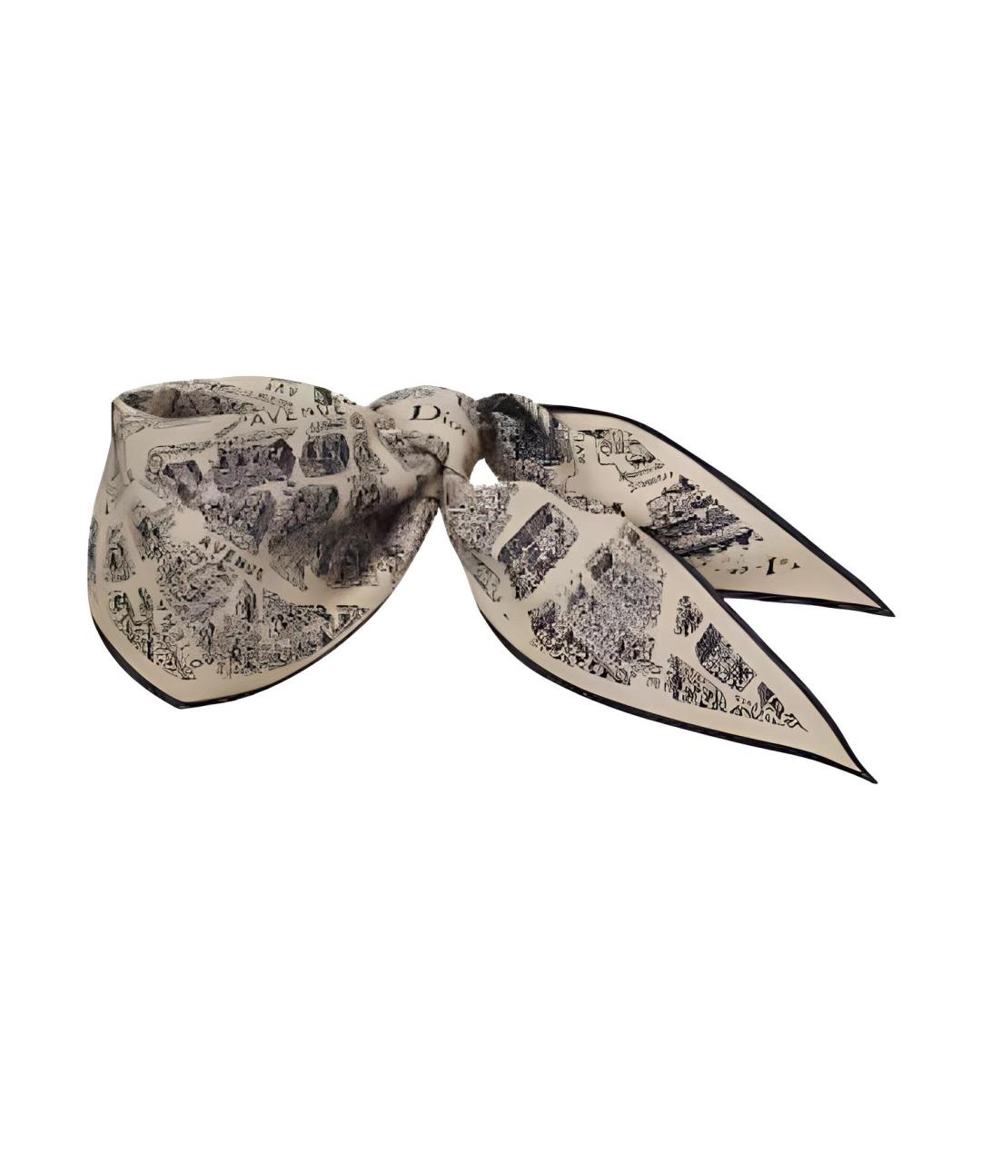 CHRISTIAN DIOR Бежевый шелковый шарф, фото 2