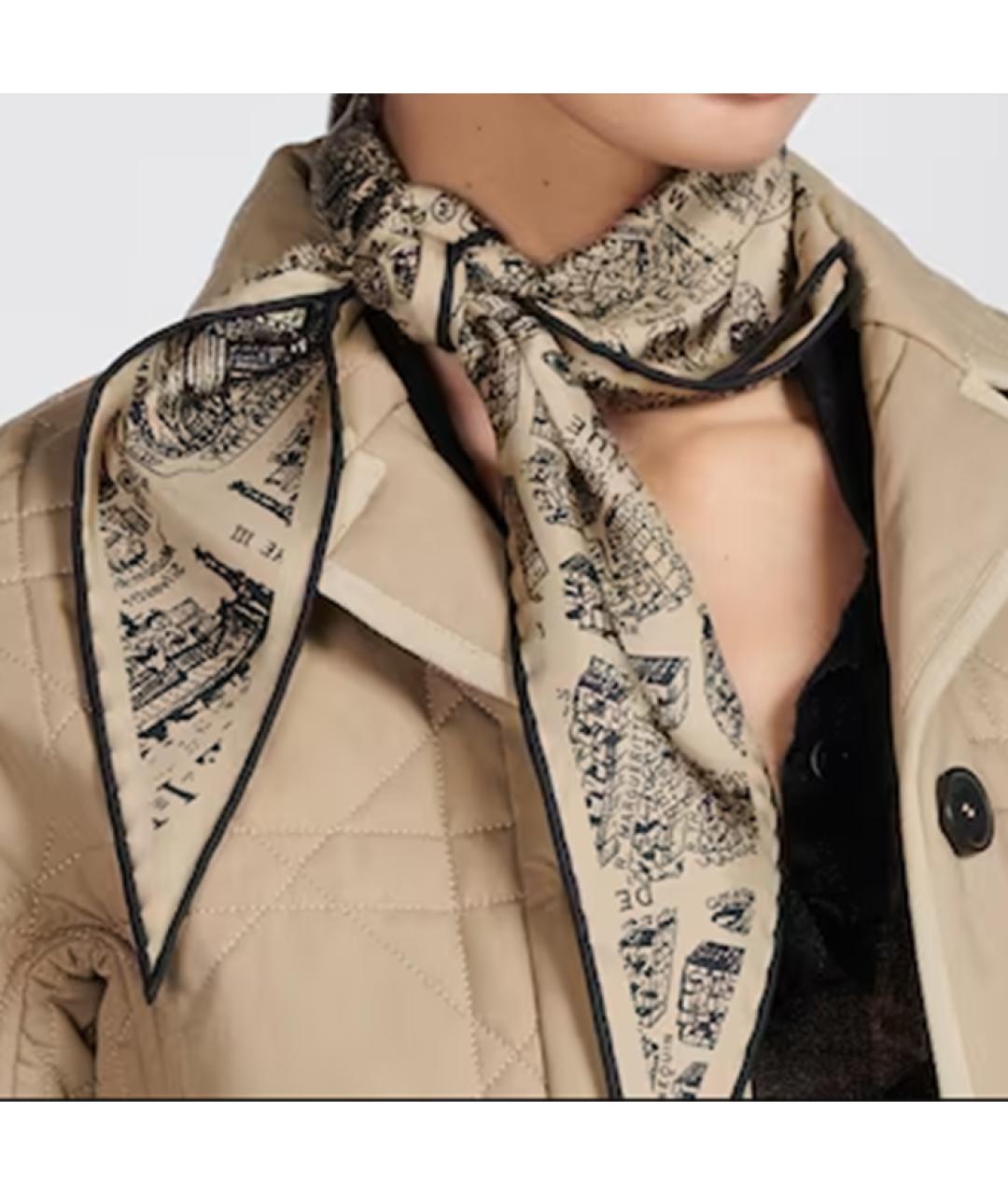 CHRISTIAN DIOR Бежевый шелковый шарф, фото 3