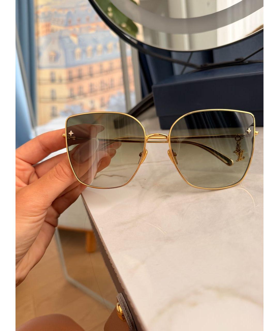 LOUIS VUITTON Золотые металлические солнцезащитные очки, фото 7
