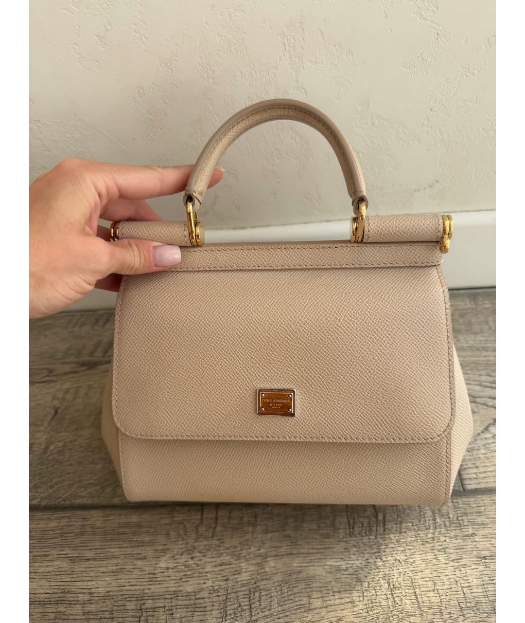 DOLCE&GABBANA Бежевая кожаная сумка с короткими ручками, фото 5