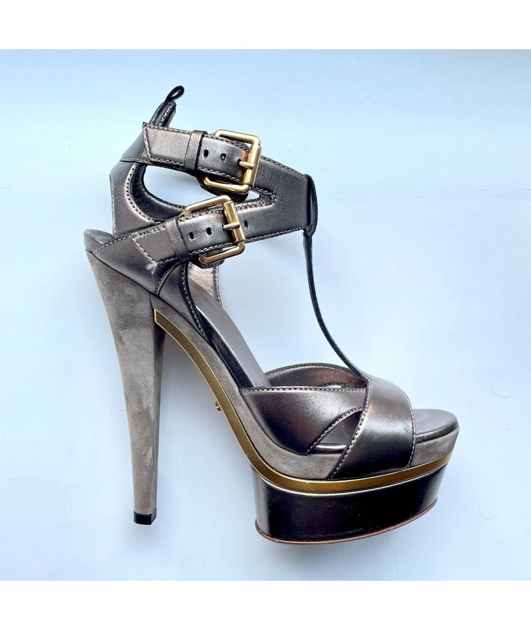 GUCCI Антрацитовые кожаные босоножки, фото 9