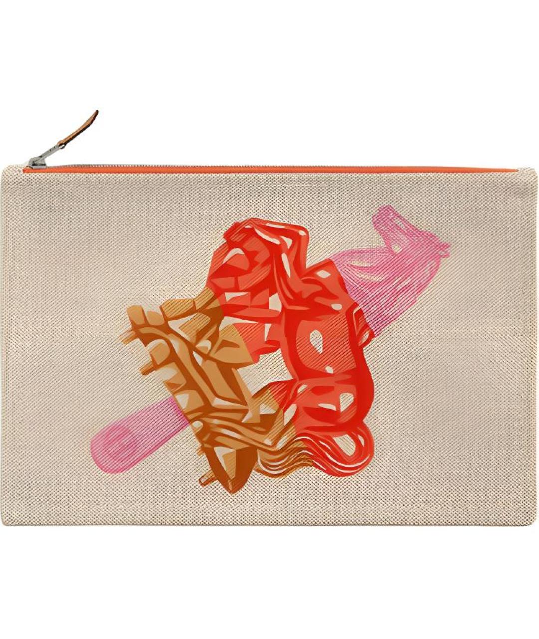 HERMES Бежевая хлопковая косметичка, фото 1