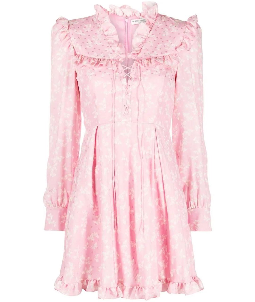 ALESSANDRA RICH Розовое шелковое повседневное платье, фото 7