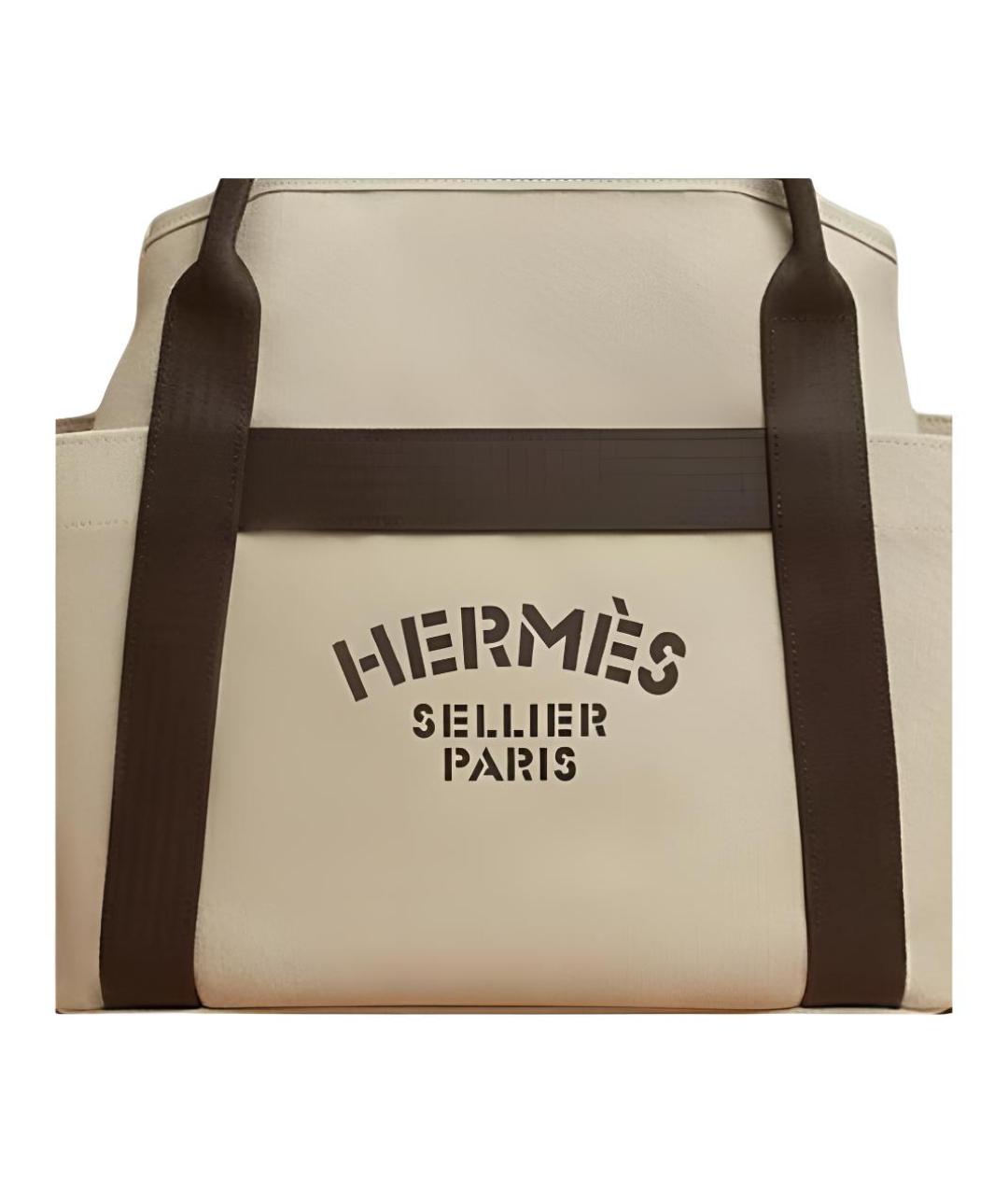 HERMES Бежевая хлопковая сумка через плечо, фото 5