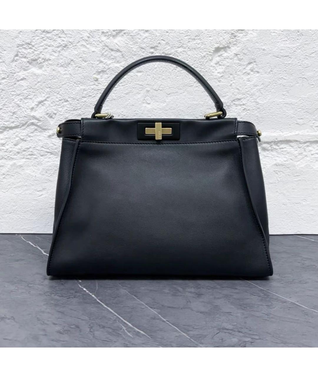 FENDI Черная кожаная сумка с короткими ручками, фото 6