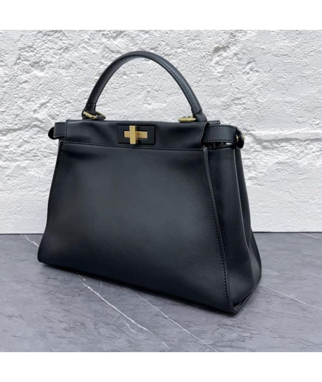FENDI Черная кожаная сумка с короткими ручками, фото 2