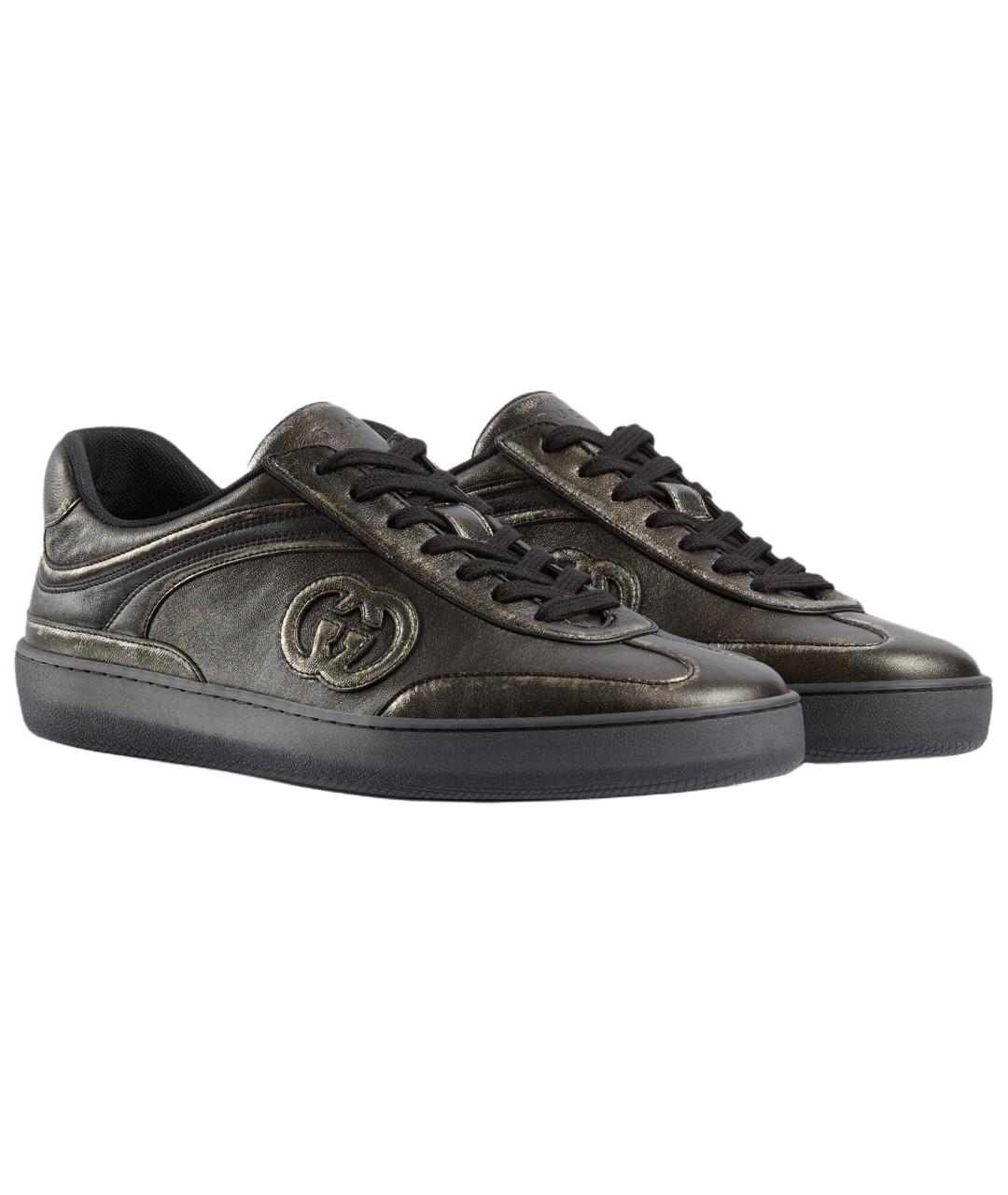 GUCCI Черные кожаные низкие кроссовки / кеды, фото 3