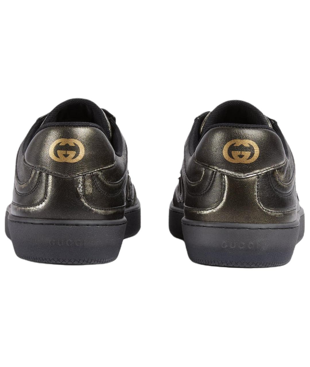 GUCCI Черные кожаные низкие кроссовки / кеды, фото 5