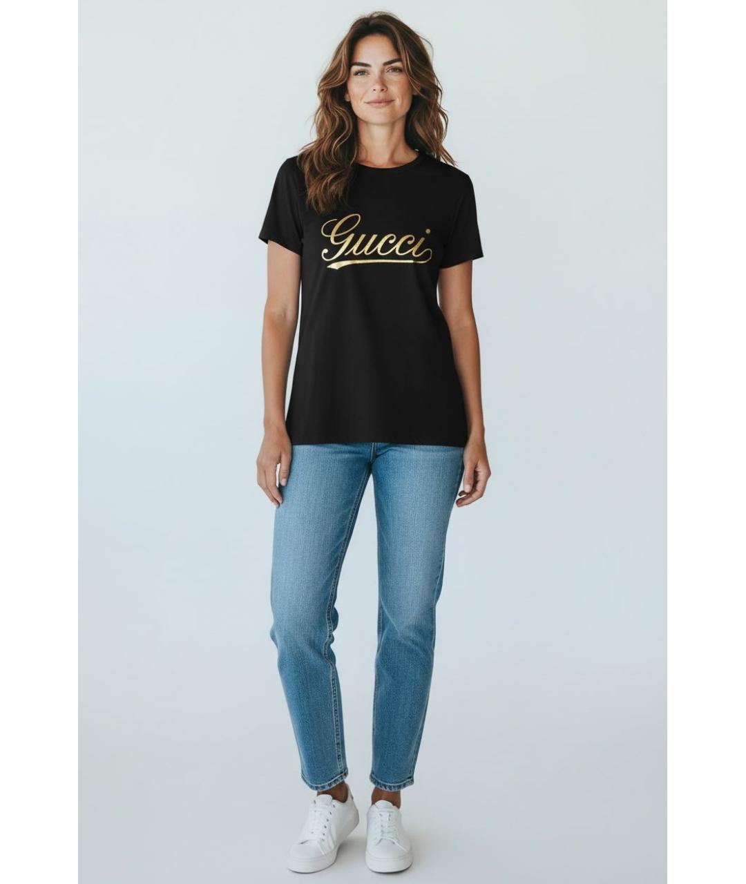 GUCCI Черная хлопковая футболка, фото 2