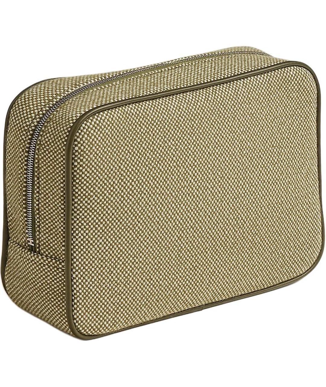 HERMES Зеленая шерстяная косметичка, фото 2