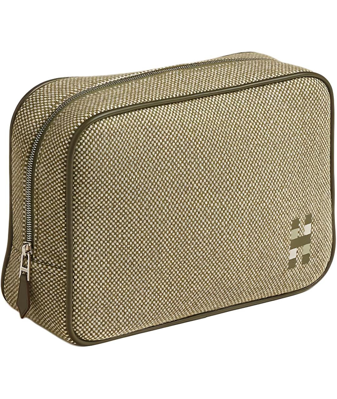 HERMES Зеленая шерстяная косметичка, фото 1