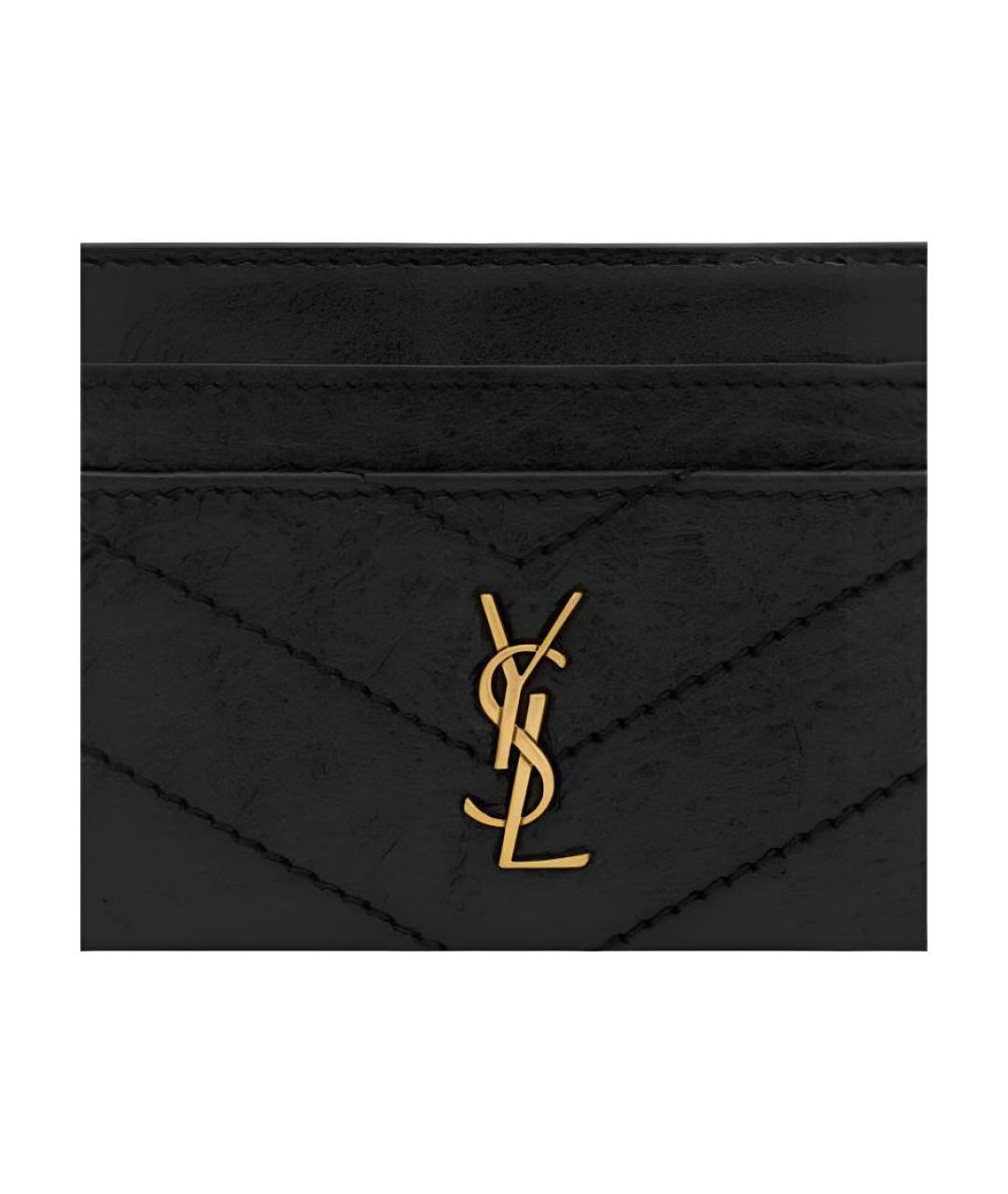 SAINT LAURENT Черный кожаный кардхолдер, фото 3