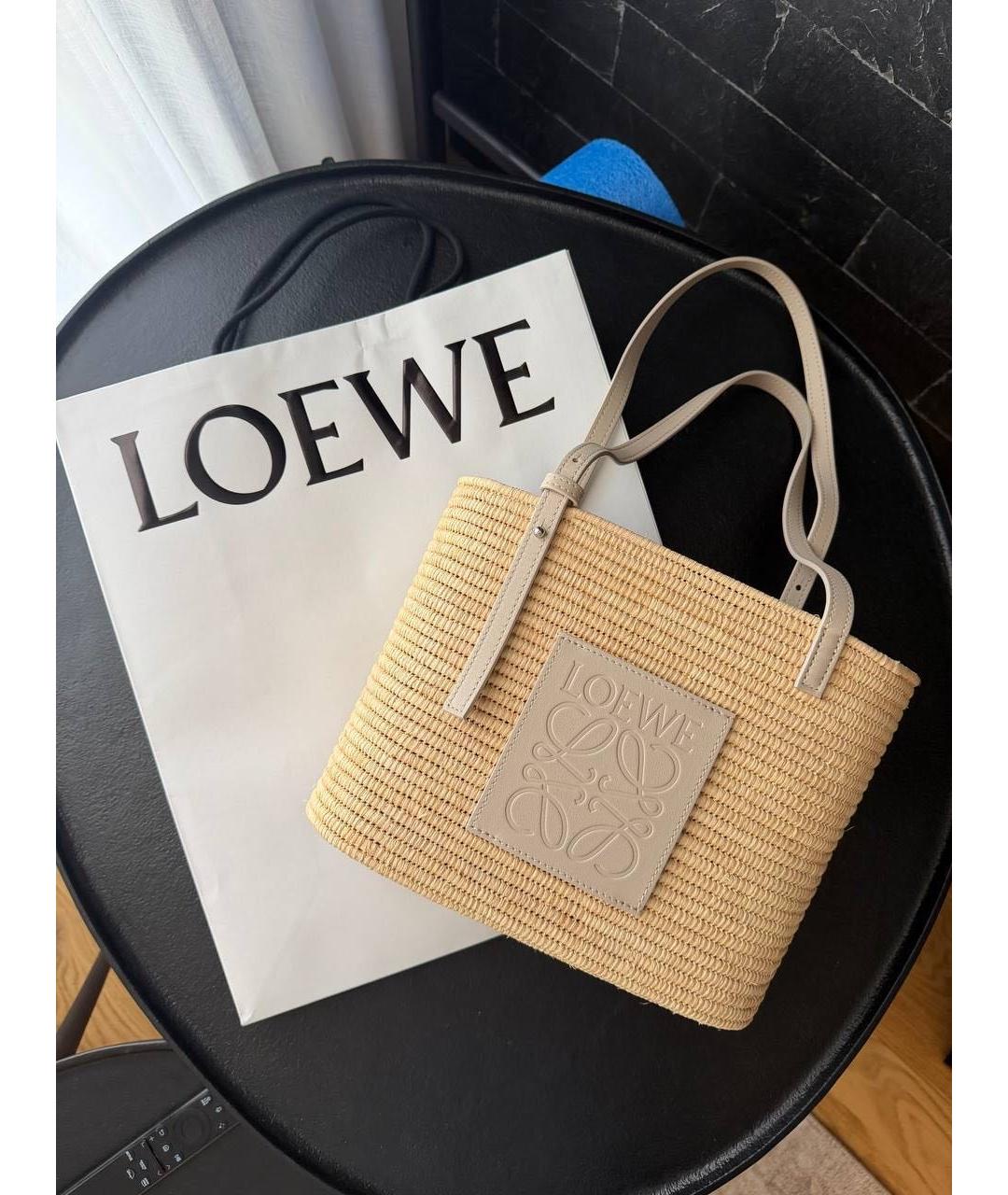 LOEWE Бежевая пелетеная пляжная сумка, фото 3