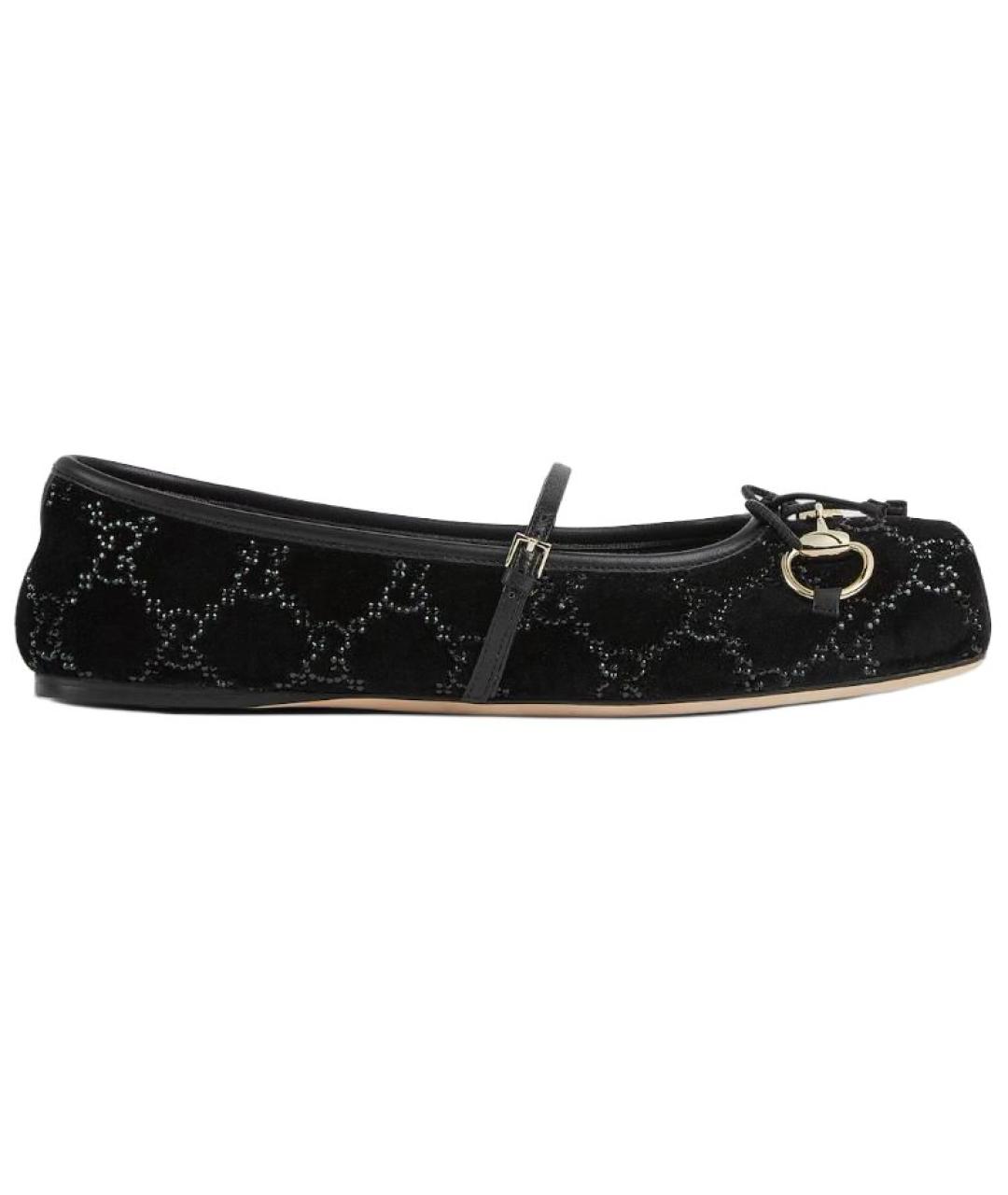 GUCCI Черные кожаные балетки, фото 1