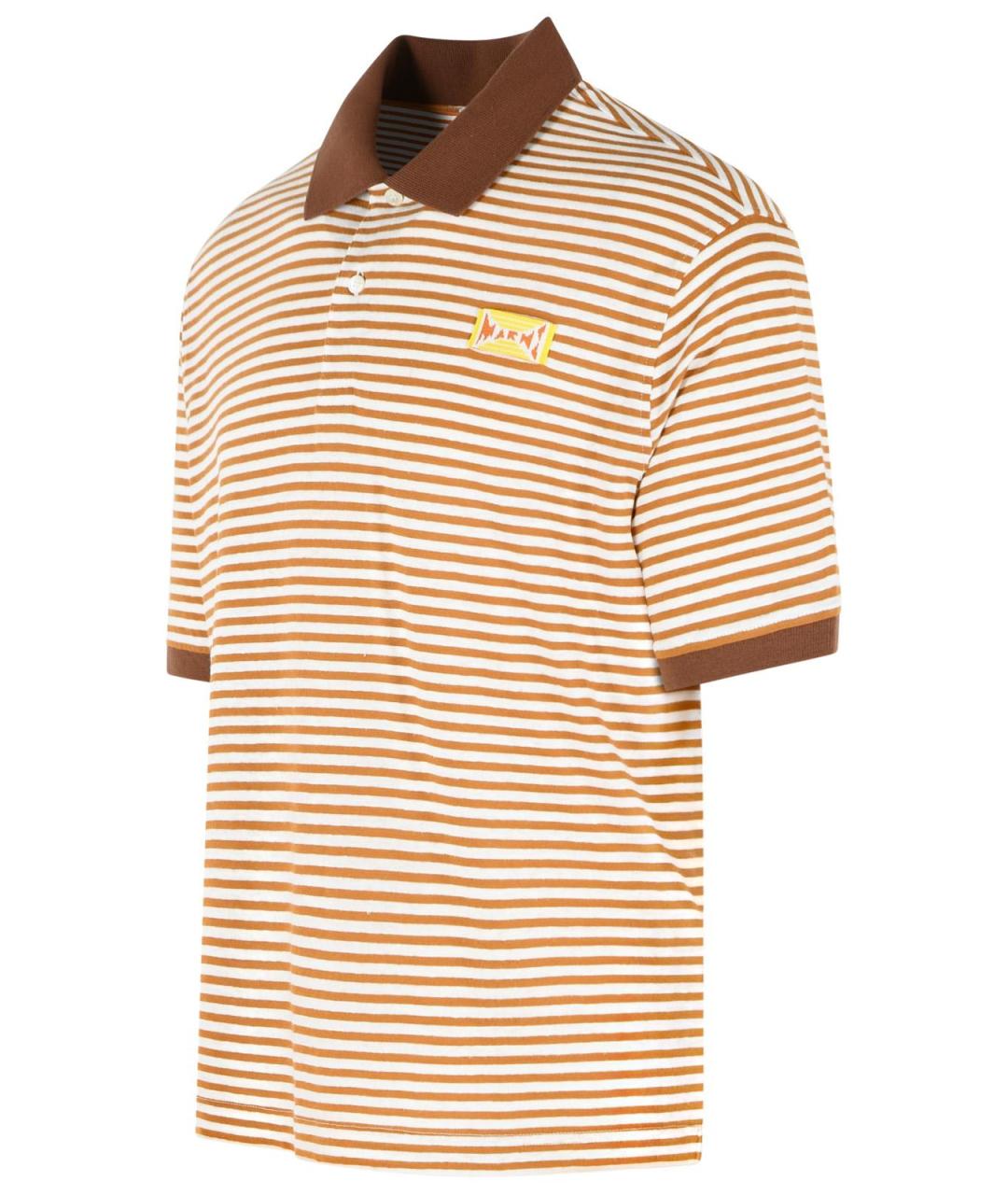 MARNI Бежевое хлопко-леновое поло с коротким рукавом, фото 2