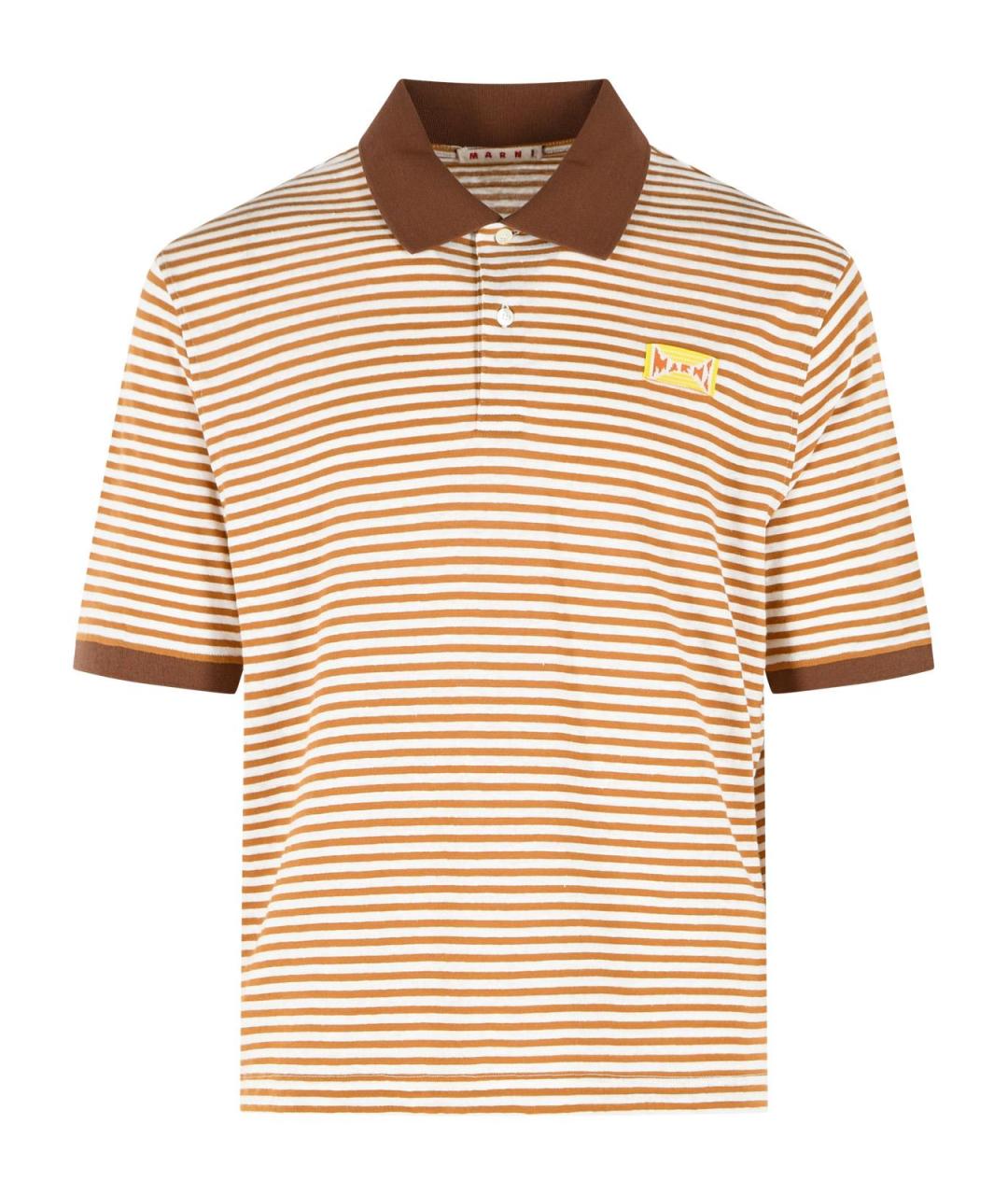 MARNI Бежевое хлопко-леновое поло с коротким рукавом, фото 1