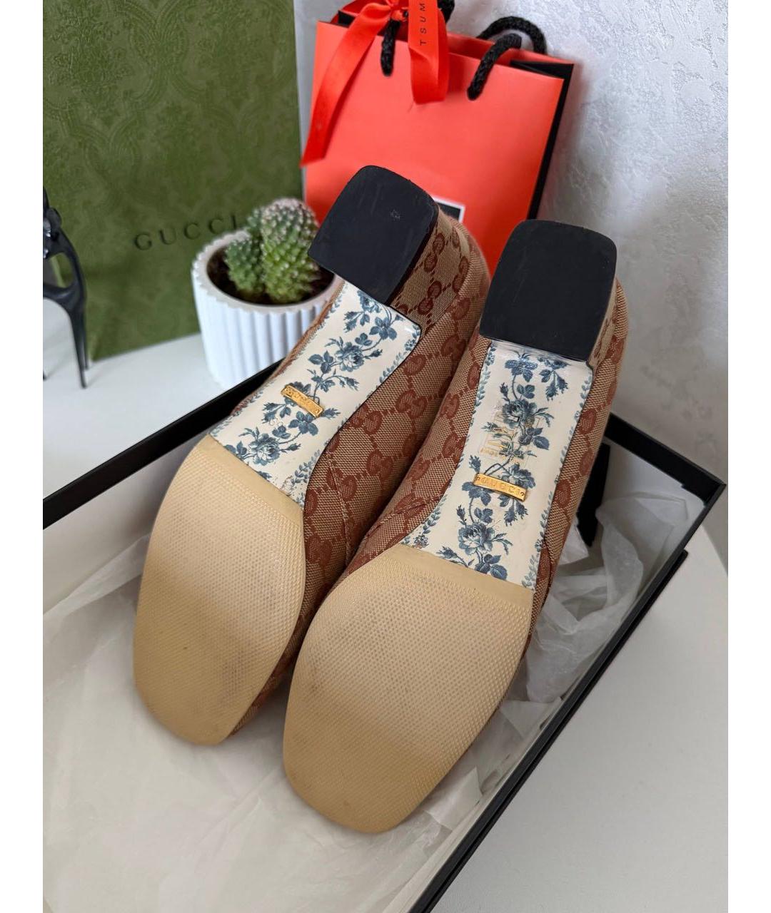 GUCCI Коричневые текстильные туфли, фото 3