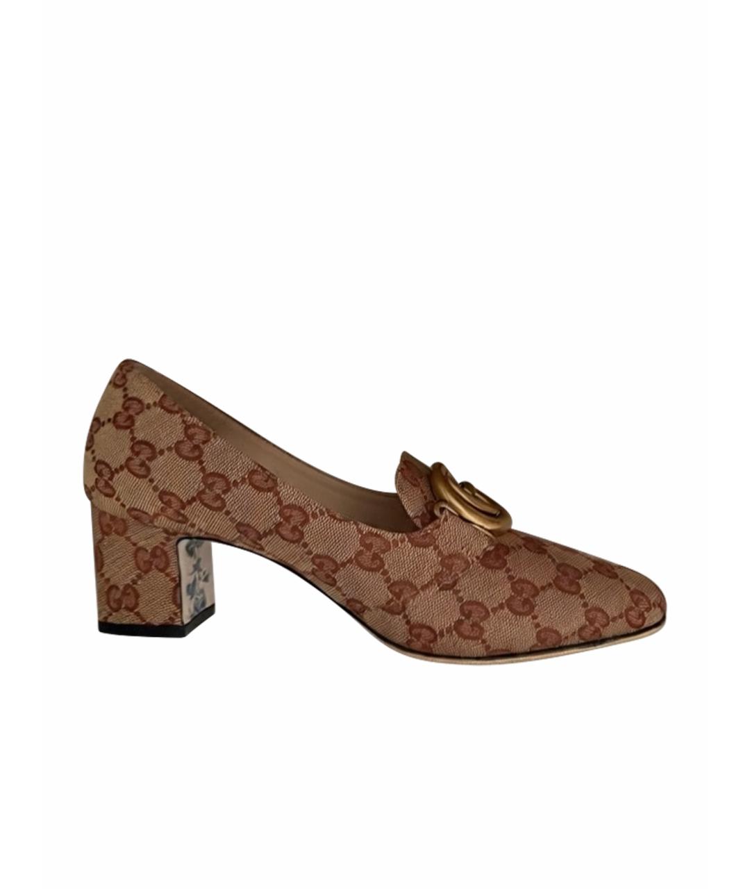 GUCCI Коричневые текстильные туфли, фото 1