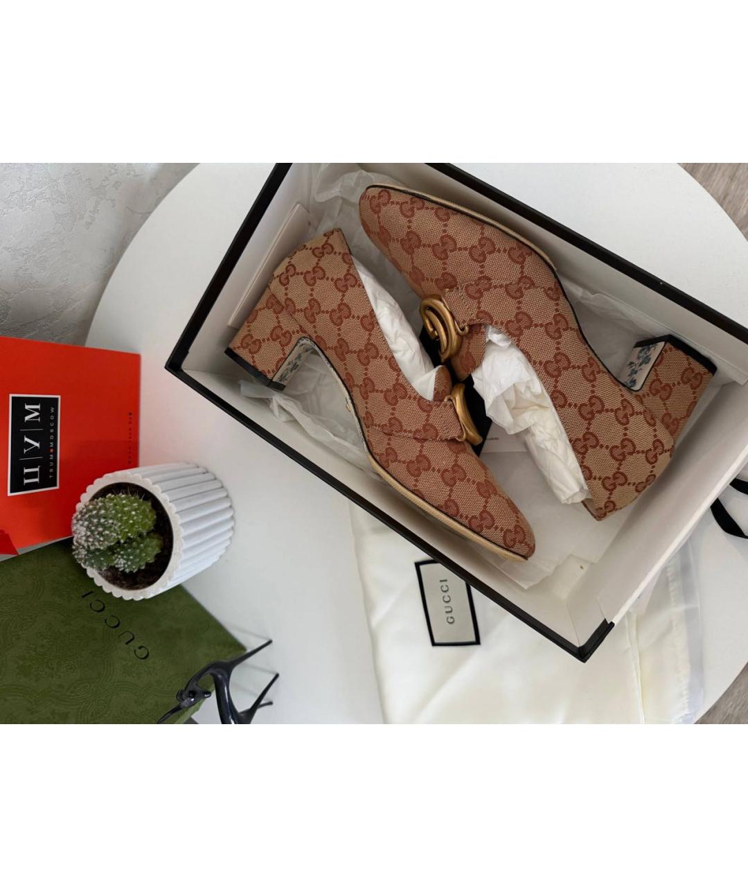 GUCCI Коричневые текстильные туфли, фото 7