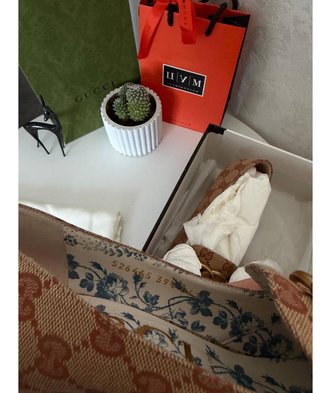 GUCCI Коричневые текстильные туфли, фото 5