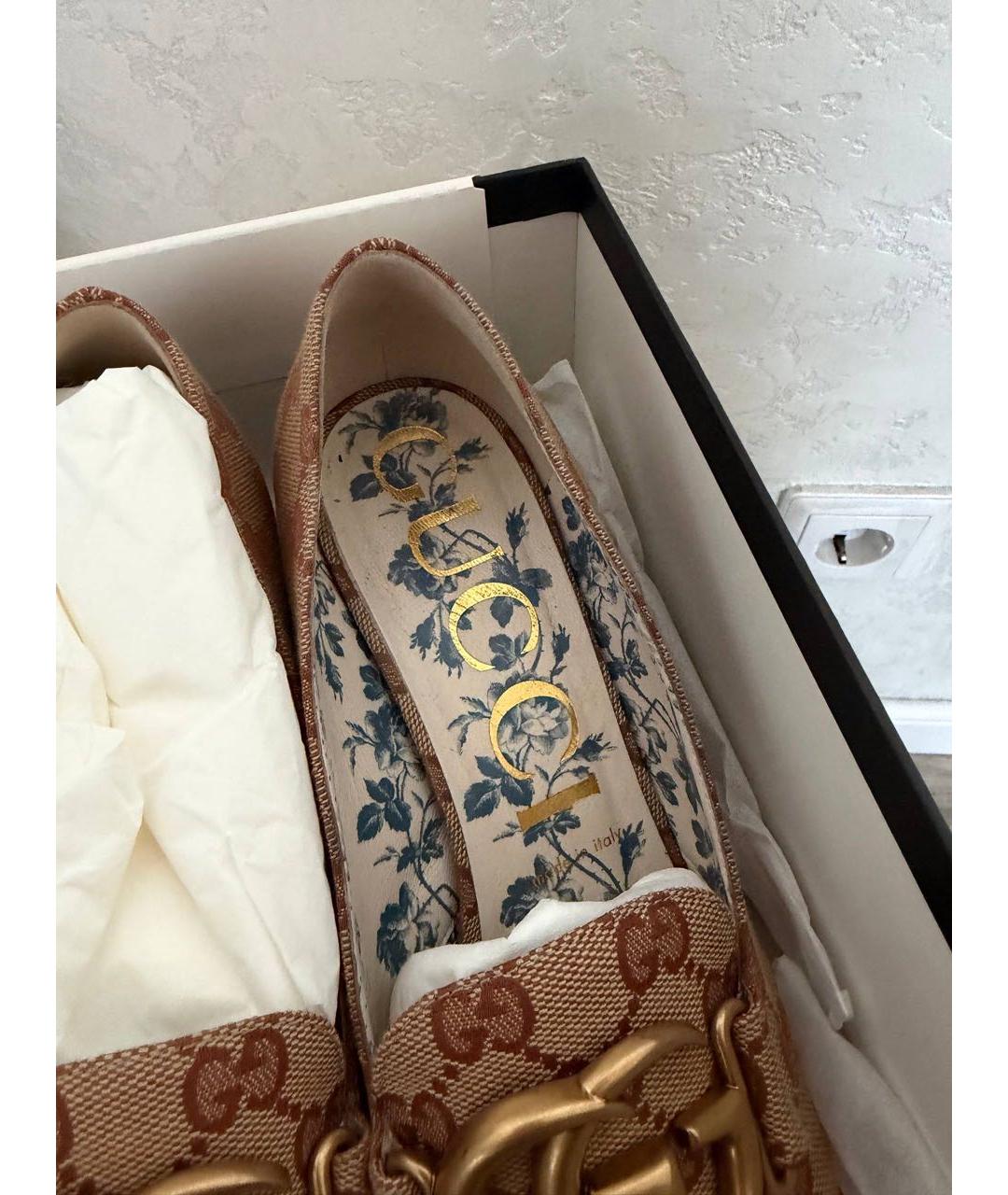 GUCCI Коричневые текстильные туфли, фото 4